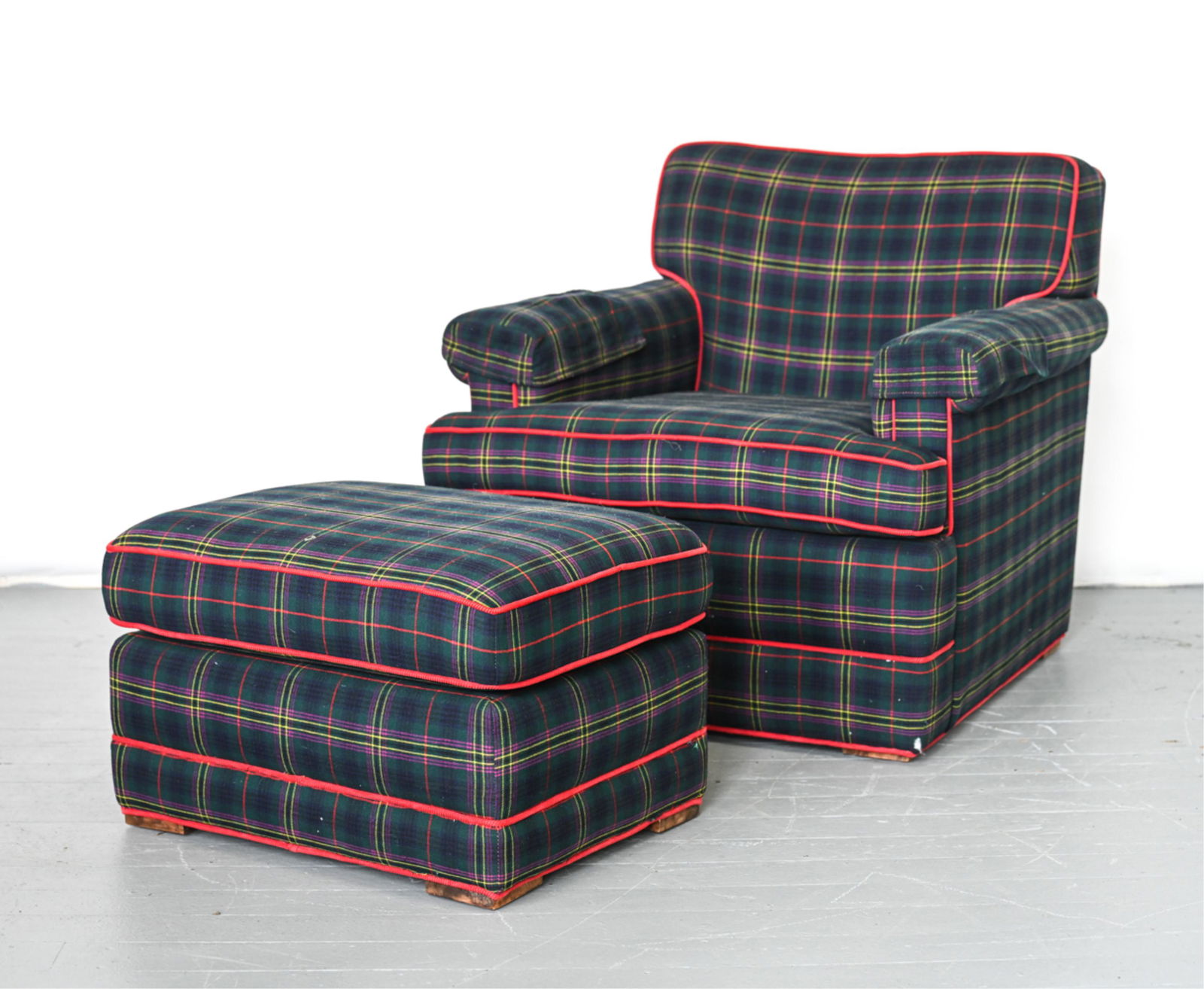 RALPH LAUREN-STYLE FLANNEL CLUB CHAIR & OTTOMAN (1 of 6)