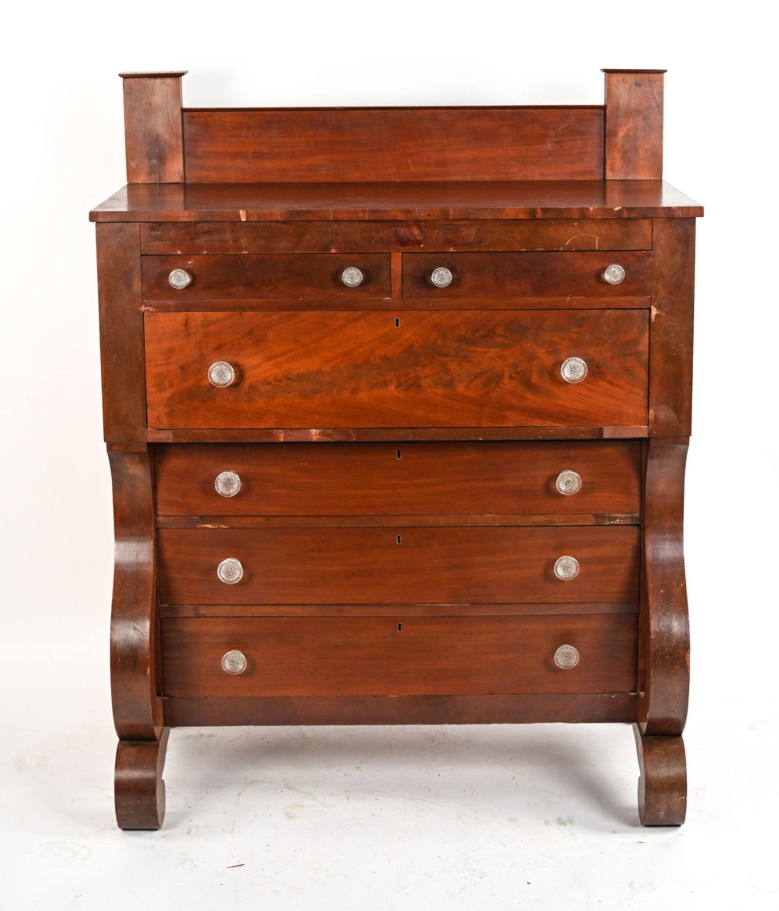 ANTIQUE EMPIRE TALL CHEST OF DRAWERS (1 of 20)