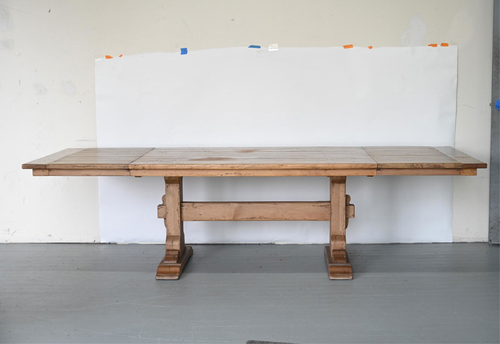 CONTEMPORARY PINE TRESTLE TABLE W/ 2 LEAVES (1 of 18)