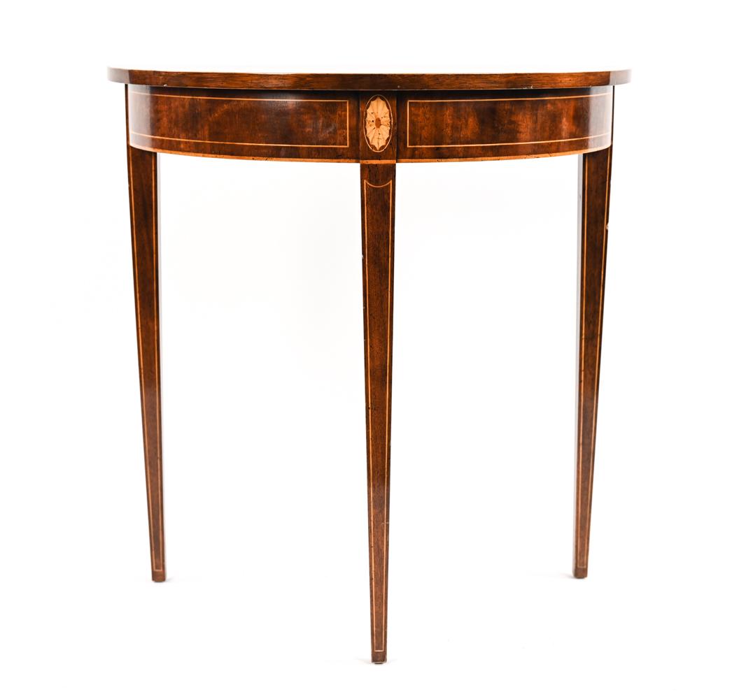 MARQUETRY INLAID DEMILUNE HALL TABLE (1 of 14)