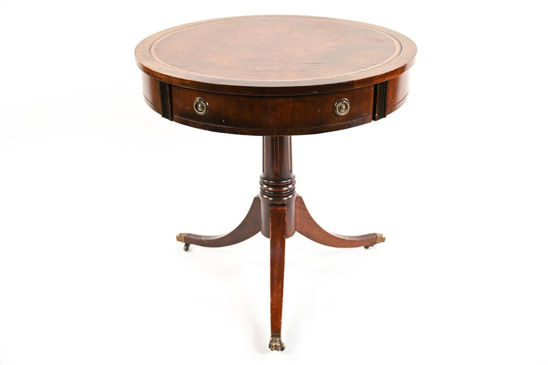 20TH C. LEATHER-TOP DRUM-STYLE SIDE TABLE (1 of 12)