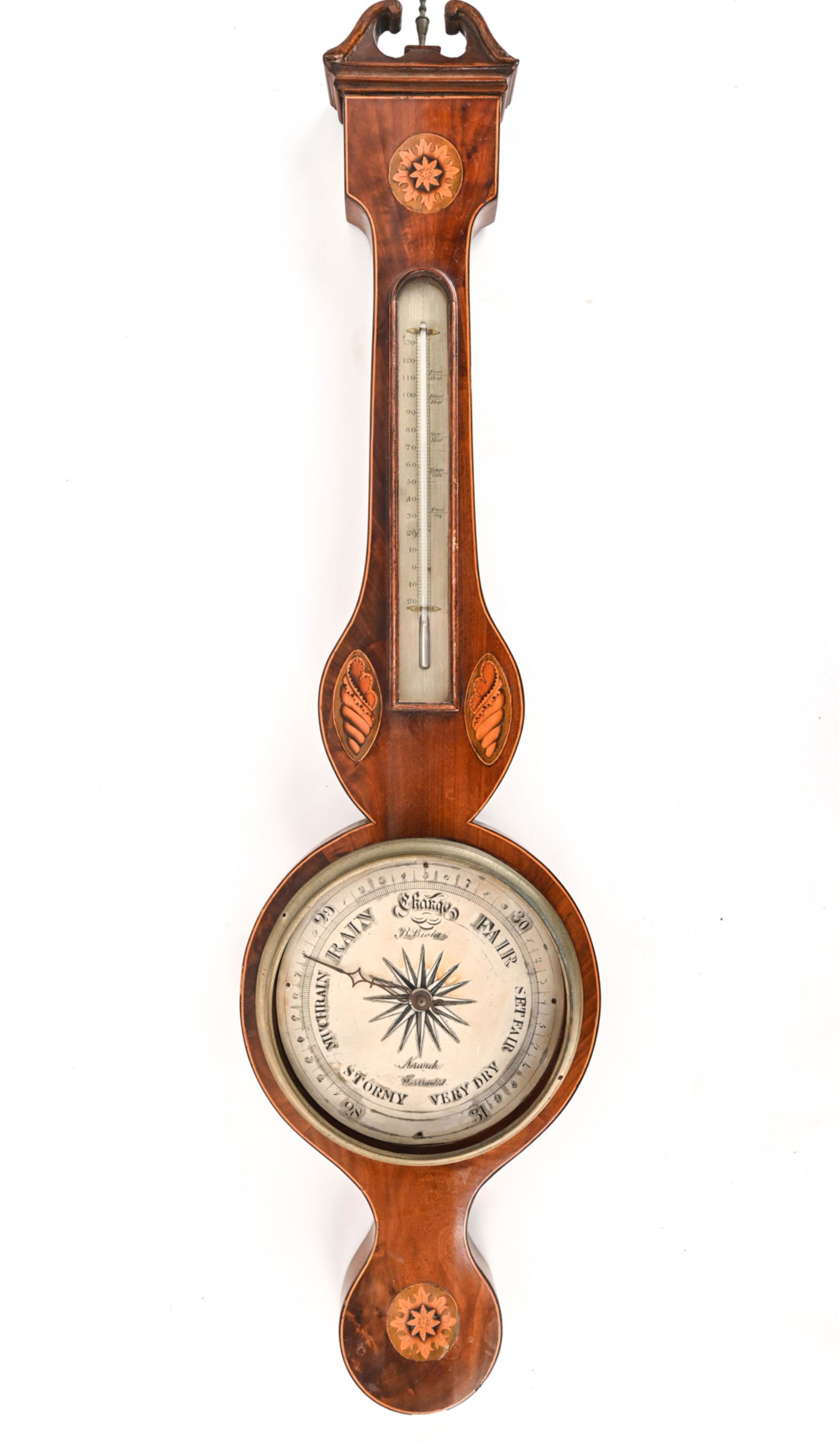 ANTIQUE MAHOGANY INLAID BANJO BAROMETER (1 of 11)