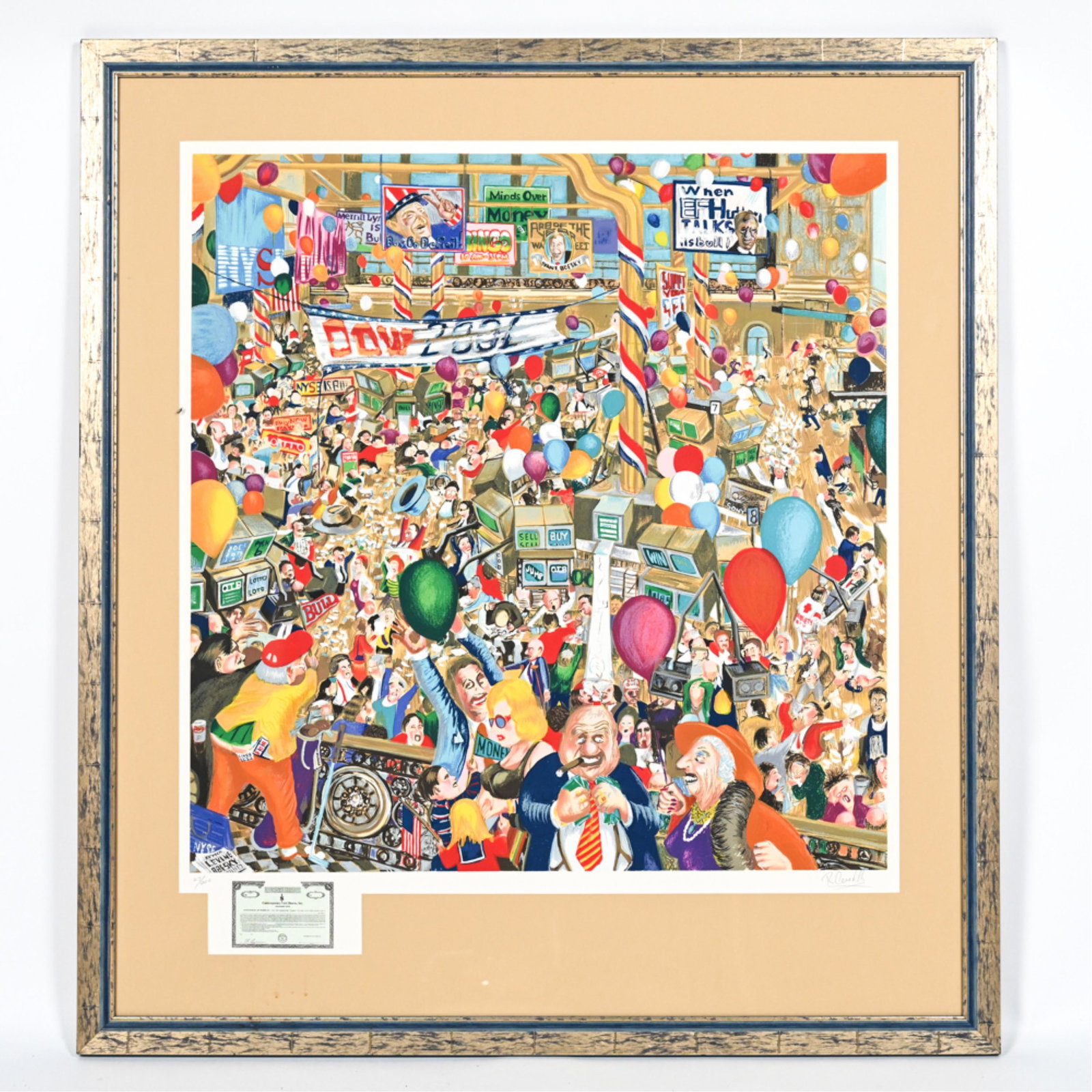 C. 1980'S NEW YORK STOCK EXCHANGE SERIGRAPH: Indistinctly signed lower right, numbered 27/200. Dimensions: (Frame) H 46.5" x W 41.5", (Sight) H 34" x W 32.5" Condition: Paper appears clean, colors are bright. Few marks too the frame.