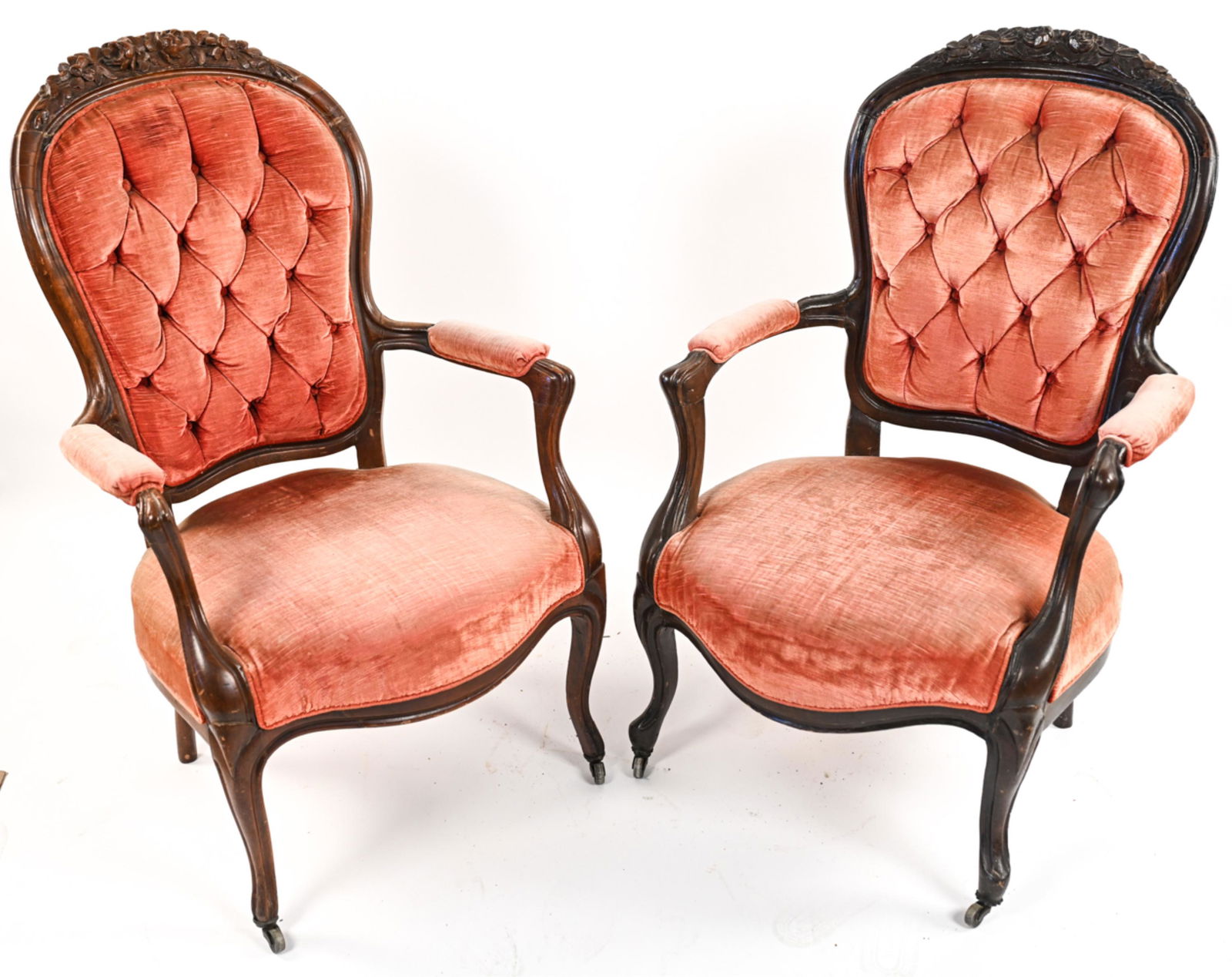 PAIR OF VICTORIAN CARVED PARLOR ARMCHAIRS, AS-IS (1 of 20)