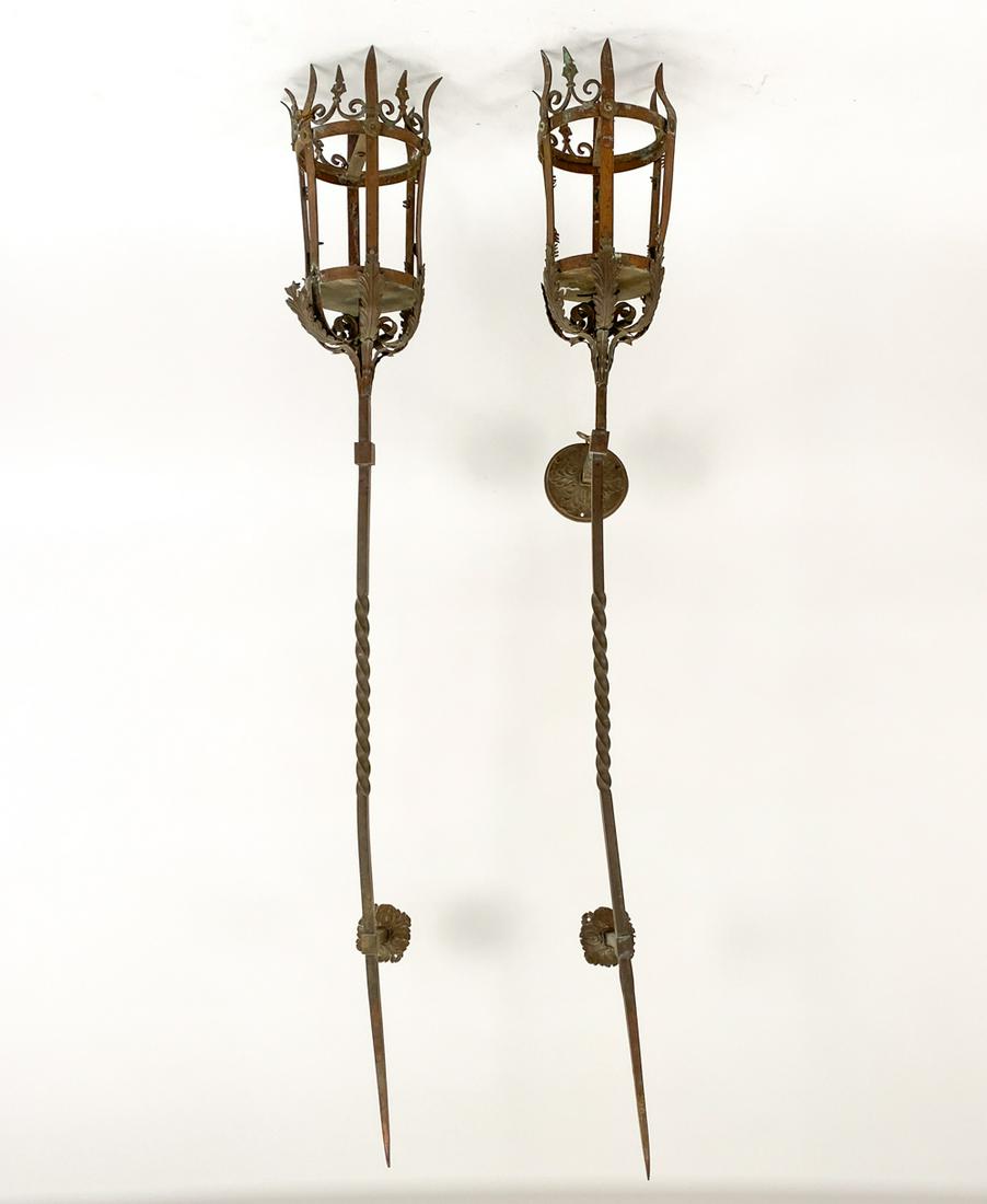 PAIR VINTAGE IRON TORCH POST LAMPS (1 of 15)