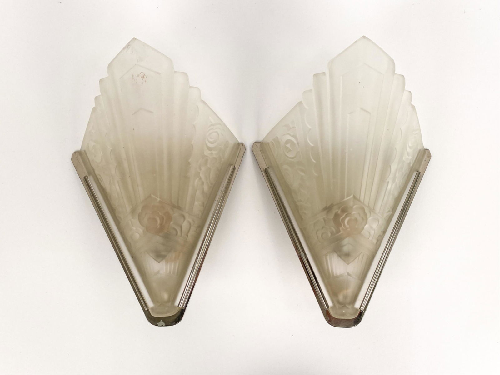 PAIR OF ART DECO STYLE FROSTED GLASS WALL SCONCES (1 of 11)