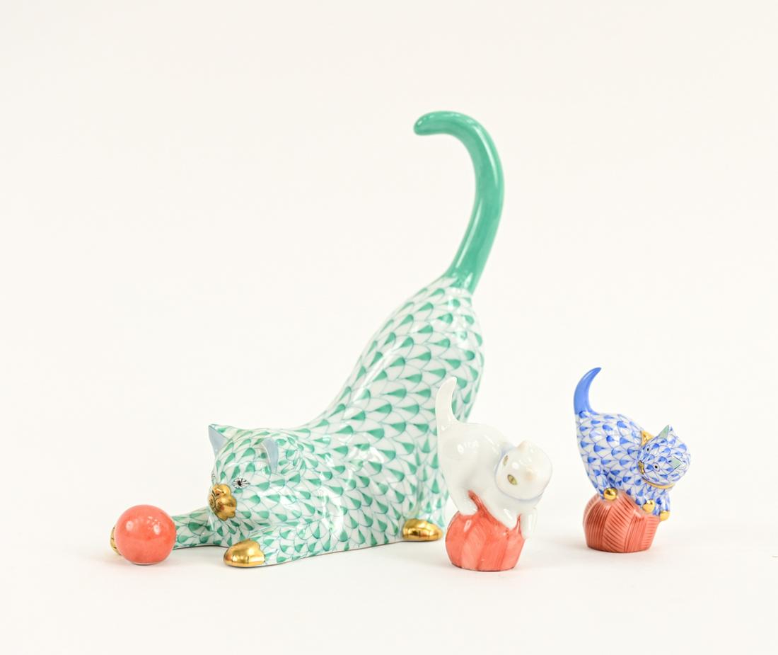 GROUPING OF HEREND PORCELAIN CAT FIGURINES (1 of 9)