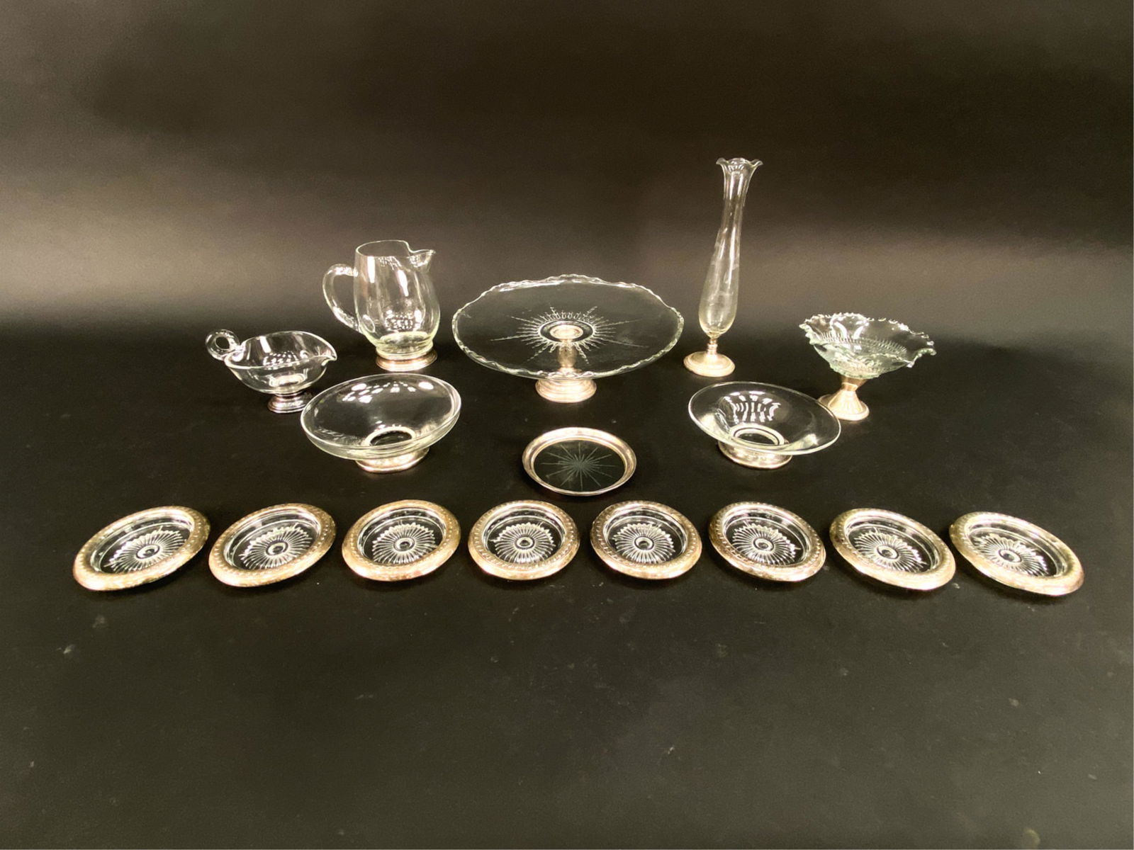 GROUPING OF STERLING RIMMED GLASS (1 of 16)