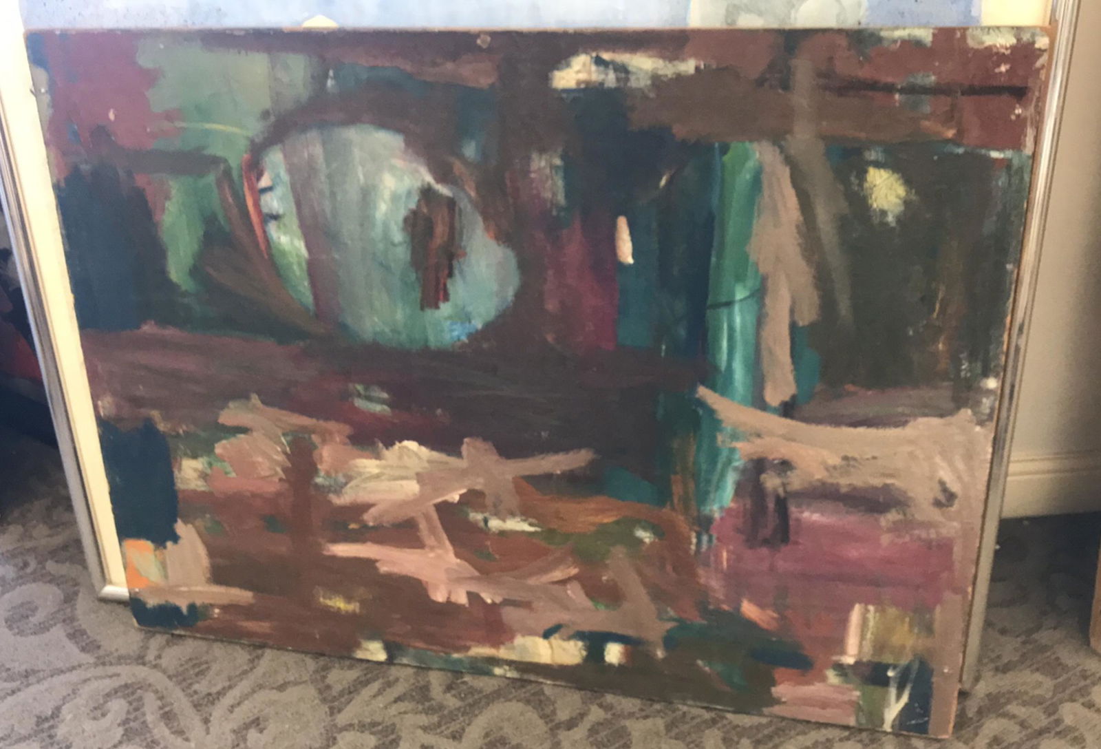 LARGE MID-CENTURY ABSTRACT OIL ON MASONITE (1 of 8)