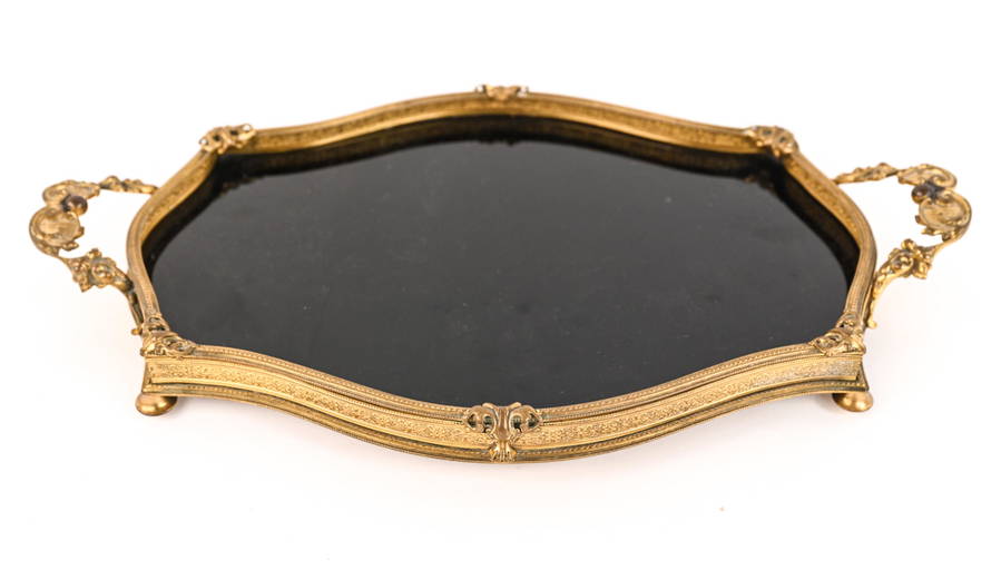 Ormolu Bronze, Brass & Black Glass Vanity Tray