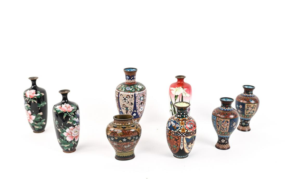 (8) CLOISONNE ENAMEL VASES INCL. SIGNED, GINBARI (1 of 15)