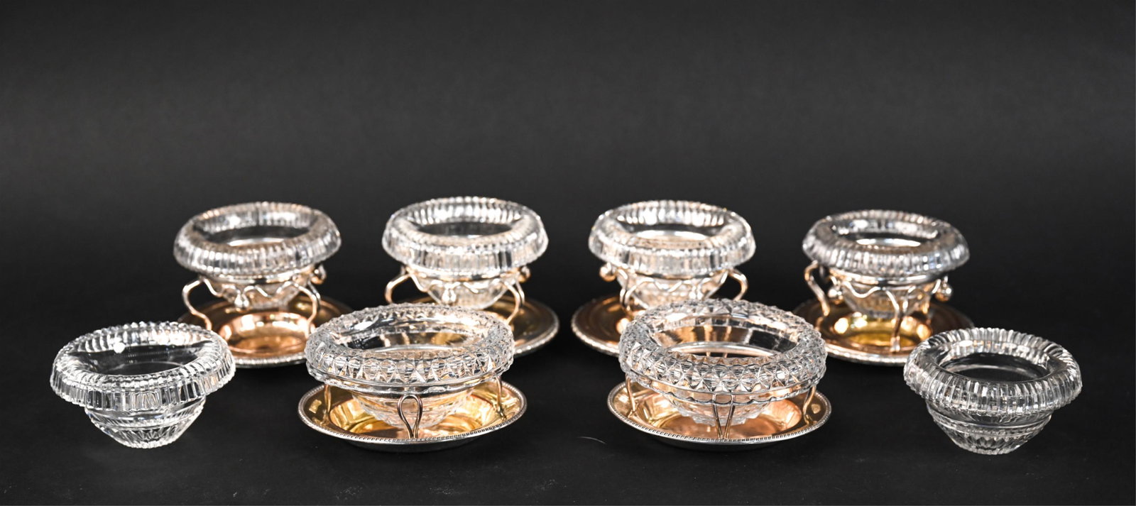 (6) SILVERPLATE GOLD WASH & CRYSTAL SALT CELLARS (1 of 7)