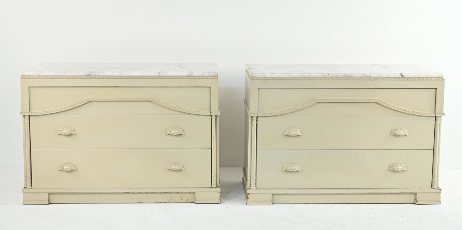 PAIR OF JAMES MONT CARRARA MARBLE DRESSERS (1 of 20)