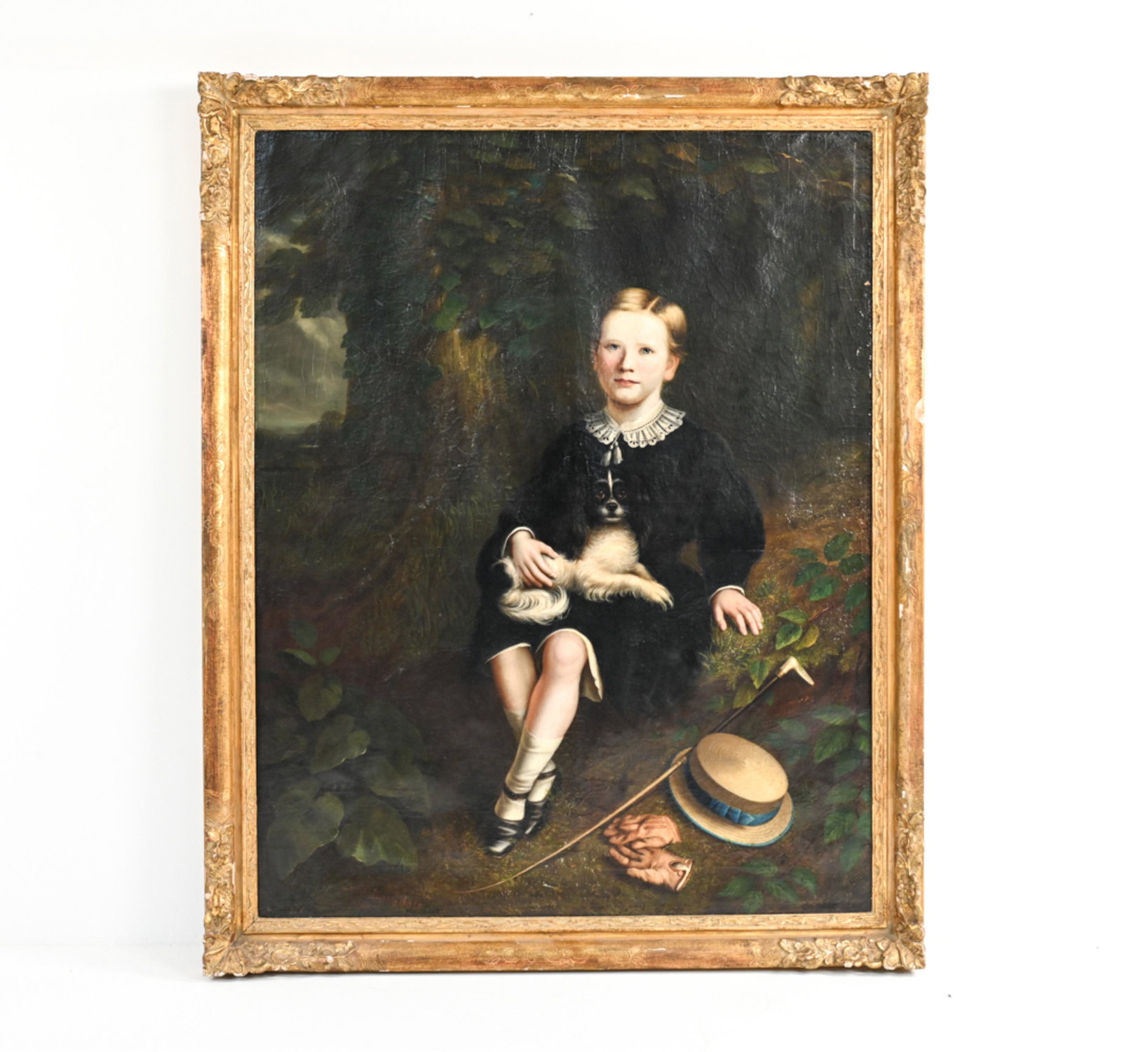 19TH C. BRITISH PORTRAIT, SEATED BOY W/ SPANIEL (1 of 14)