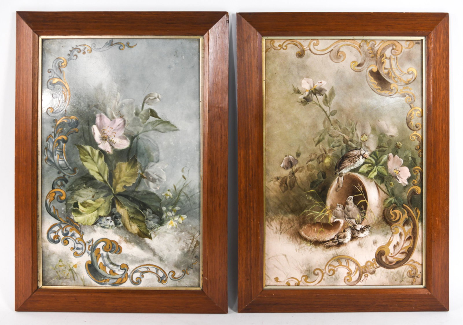 PAIR ANTIQUE FRENCH PAINTED PORCELAIN PANELS (1 of 20)