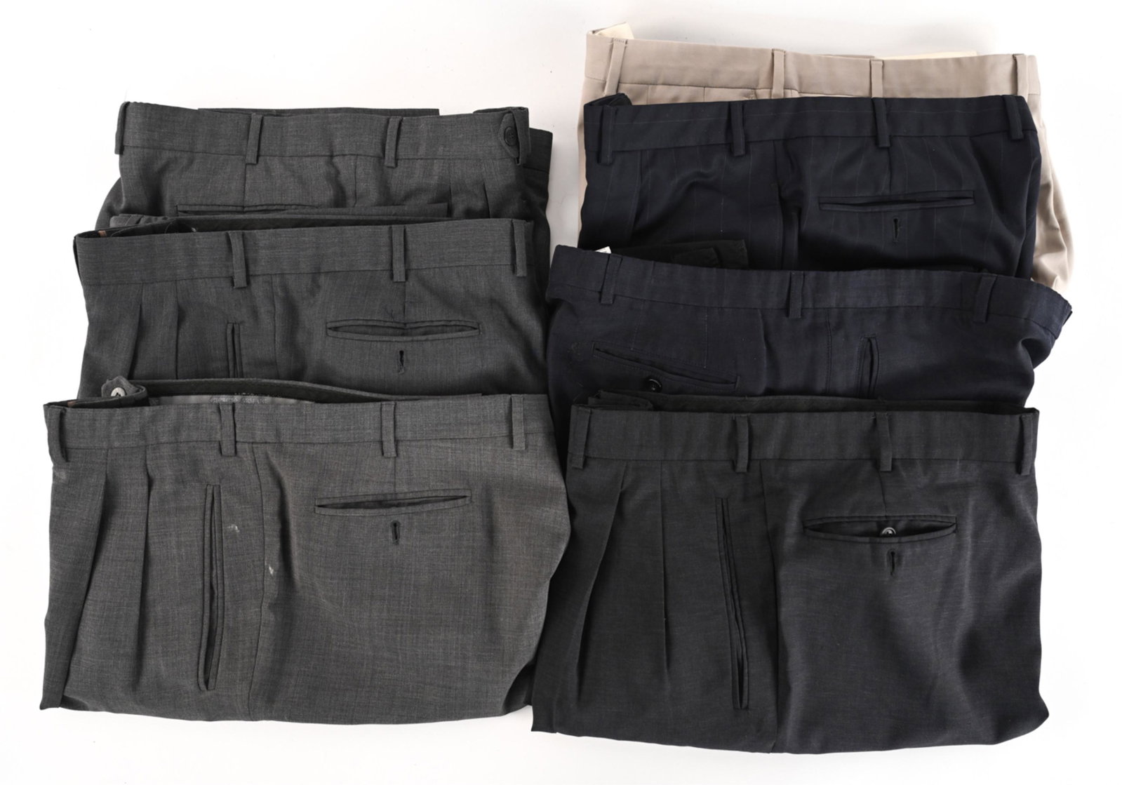 (7) PAIRS MEN'S ARMANI & ZEGNA DRESS PANTS, 37W: Grouping of men's luxury vintage slacks including (6) pairs by Giorgio Armani and (1) Ermenegildo Zegna. All measure approx. 37" at the waist and 32" at the inseam. Condition: Showing light wear consi