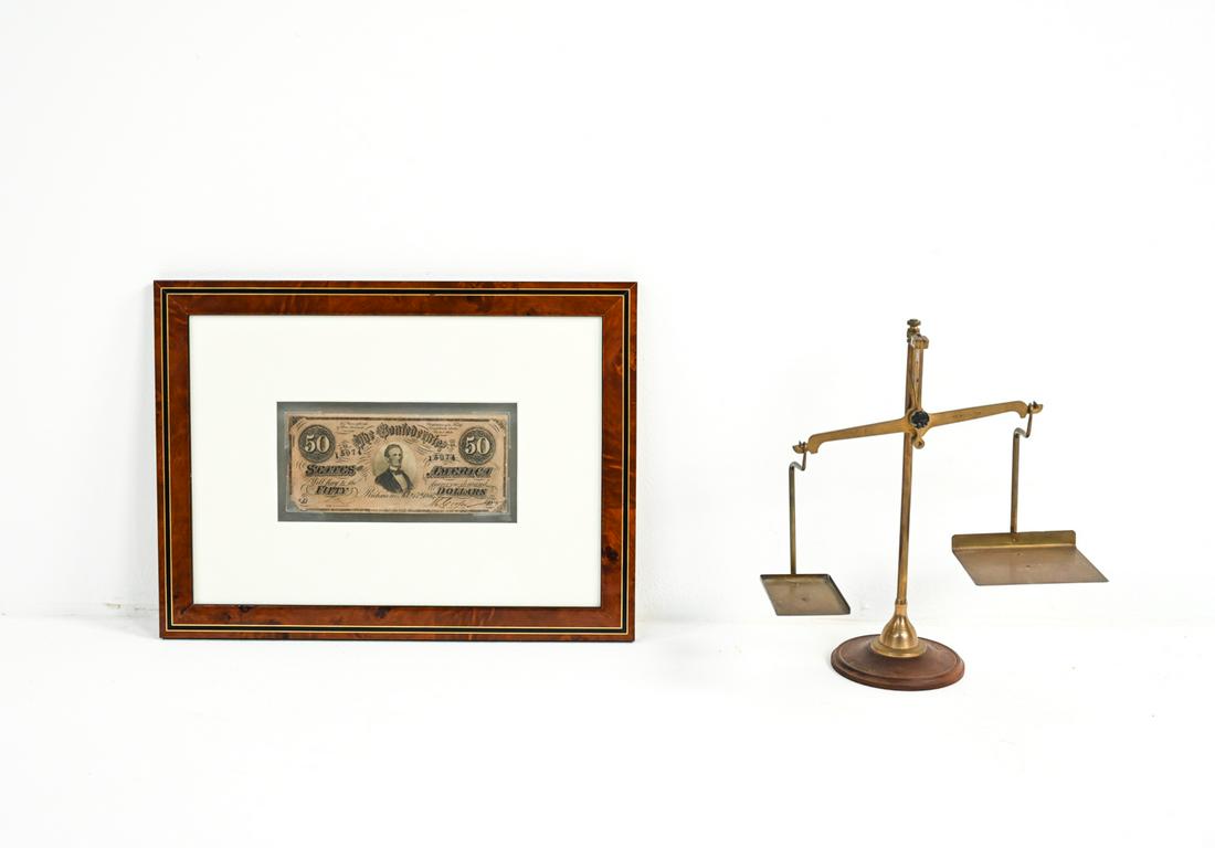 CONFEDERATE MONEY AND BRASS SCALE (1 of 12)