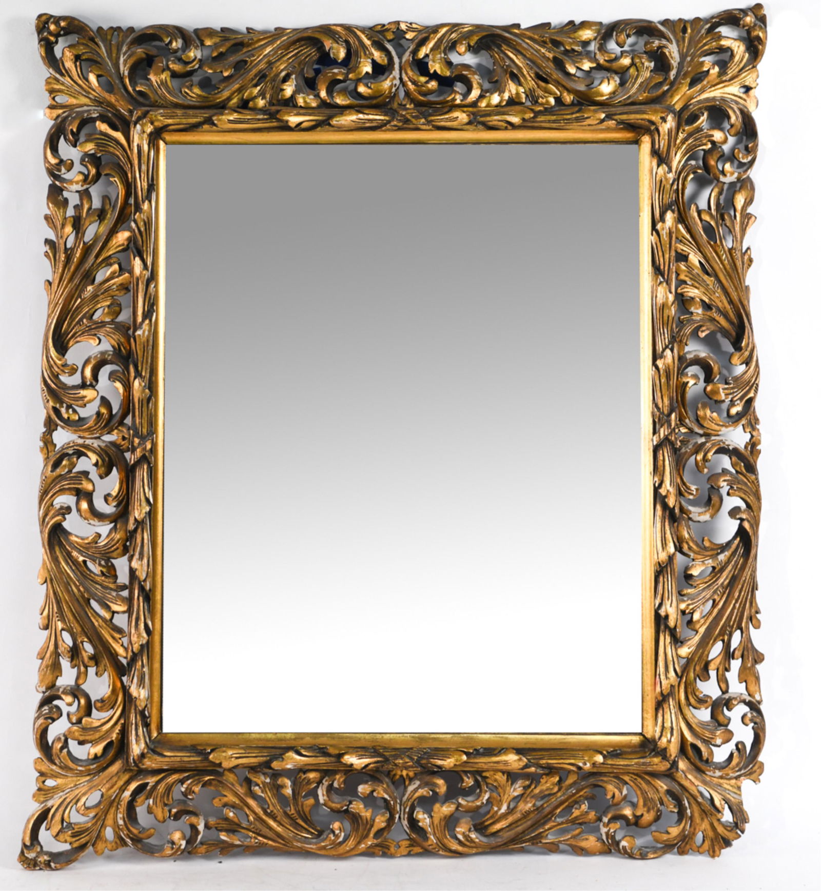 ANTIQUE FRENCH CARVED WOOD AND GILT WALL MIRROR (1 of 14)