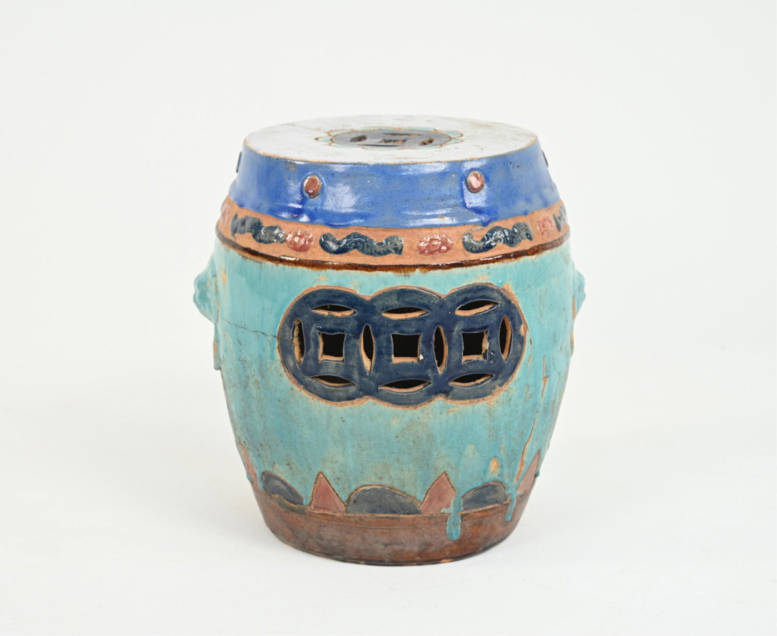 RUSTIC CHINOISERIE EARTHENWARE GARDEN STOOL (1 of 17)
