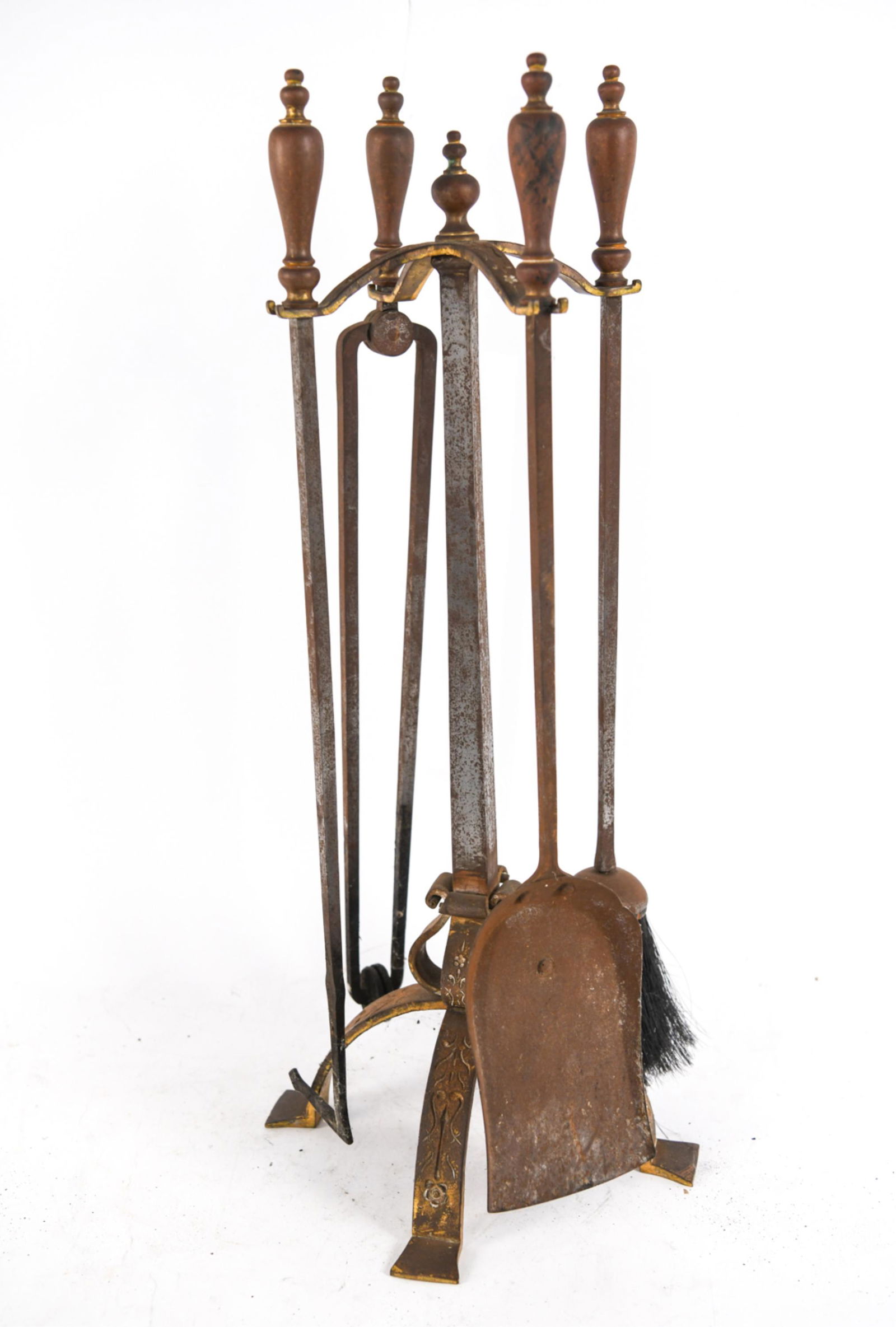 ANTIQUE BRASS & IRON ARTS & CRAFTS FIRE TOOLS (1 of 11)