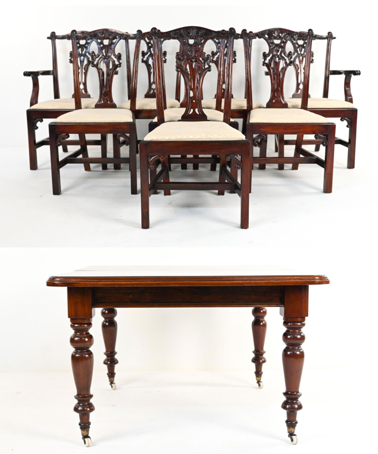ANTIQUE ENGLISH DINING TABLE & 8 DINING CHAIRS (1 of 20)