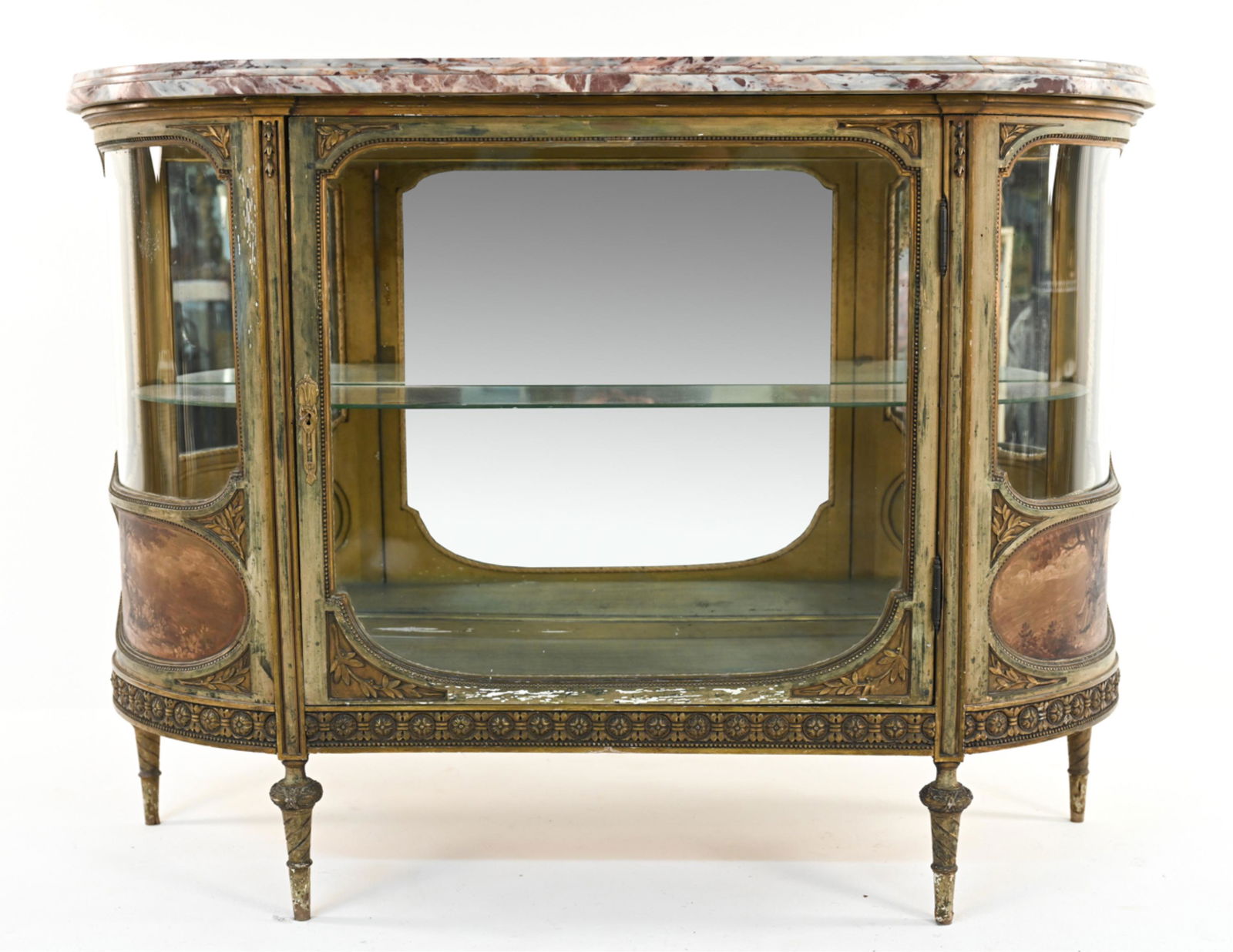 CARVED GILTWOOD SCENIC PAINTED MARBLE-TOP VITRINE (1 of 17)
