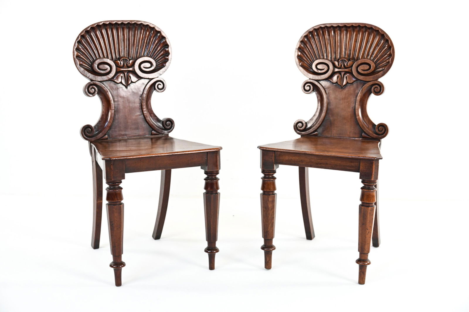 PAIR ANTIQUE SHELL-BACK HALL CHAIRS (1 of 15)