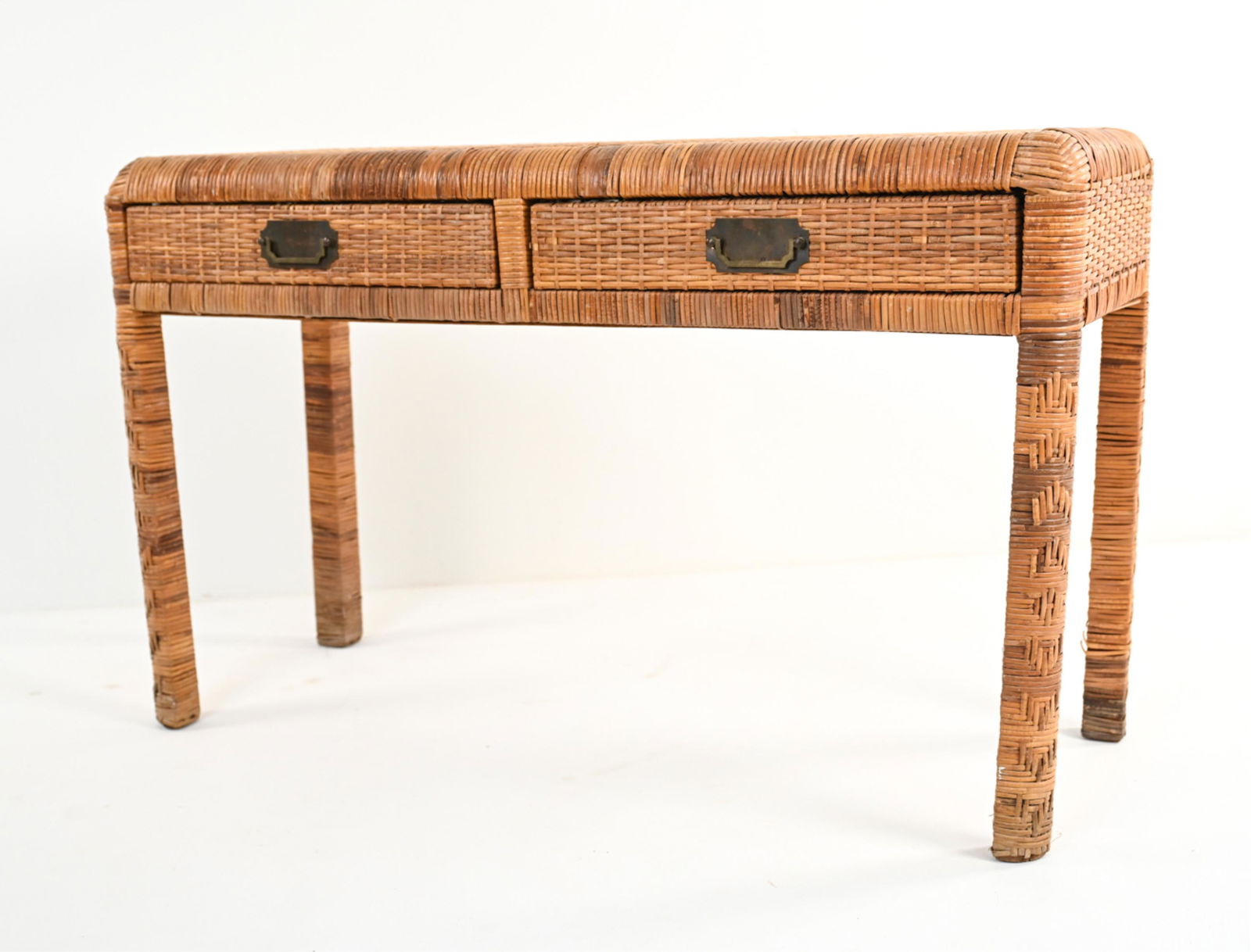 VINTAGE PALM BEACH REGENCY WICKER CONSOLE TABLE (1 of 10)