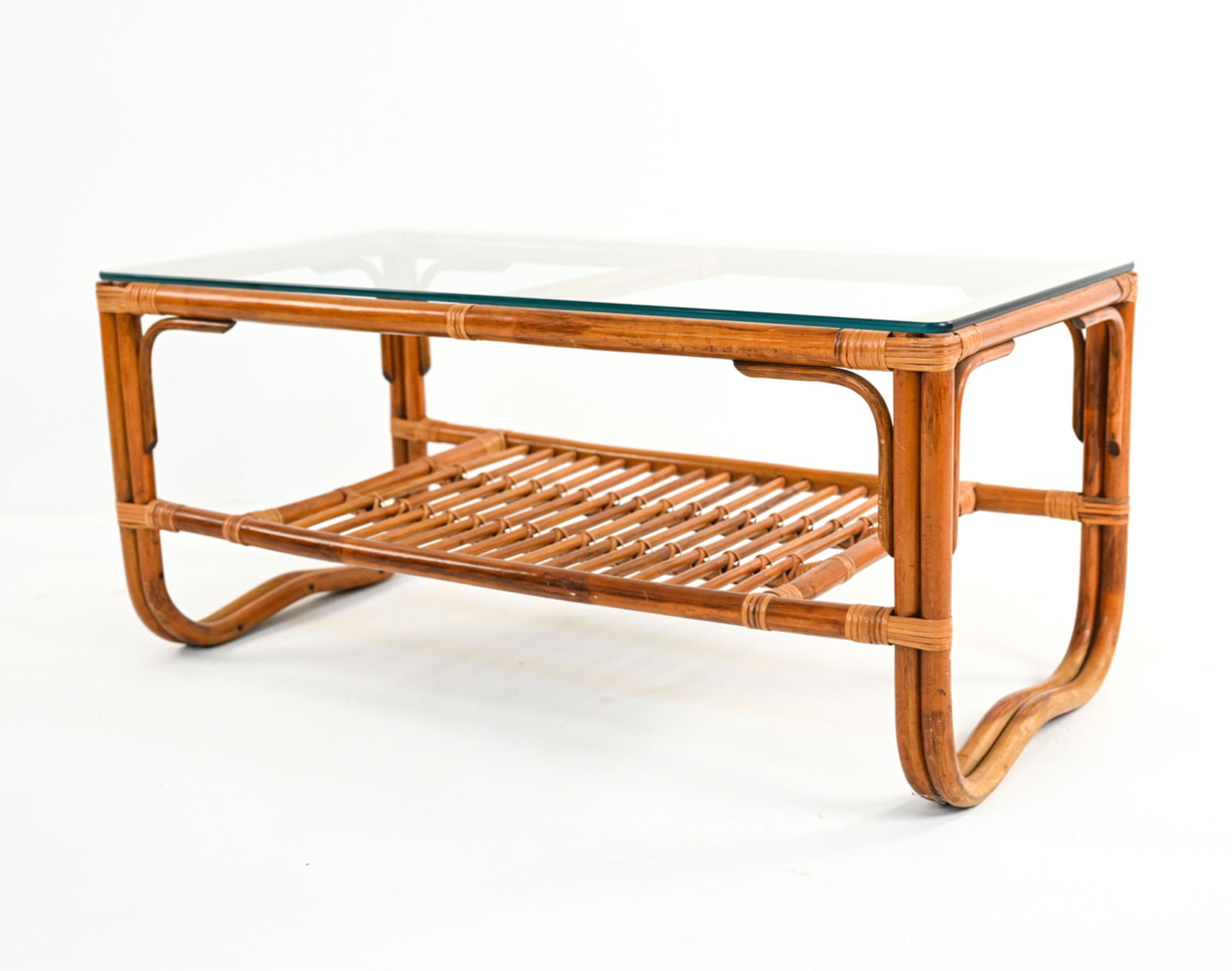 VINTAGE BAMBOO RATTAN & GLASS COCKTAIL TABLE (1 of 13)
