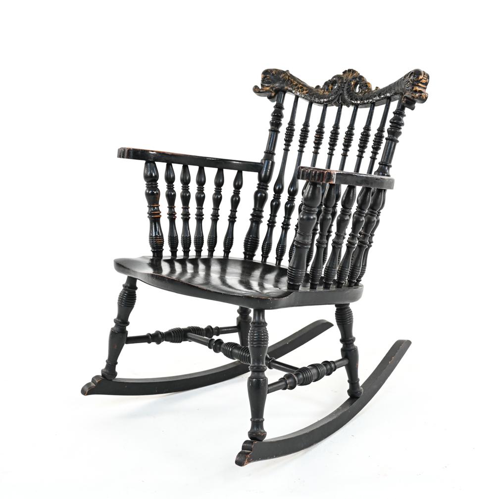 CARVED OAK DOLPHIN FISH ROCKING CHAIR (1 of 12)