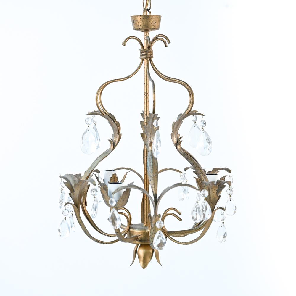 VINTAGE GILT IRON & CRYSTAL SMALL CHANDELIER (1 of 10)
