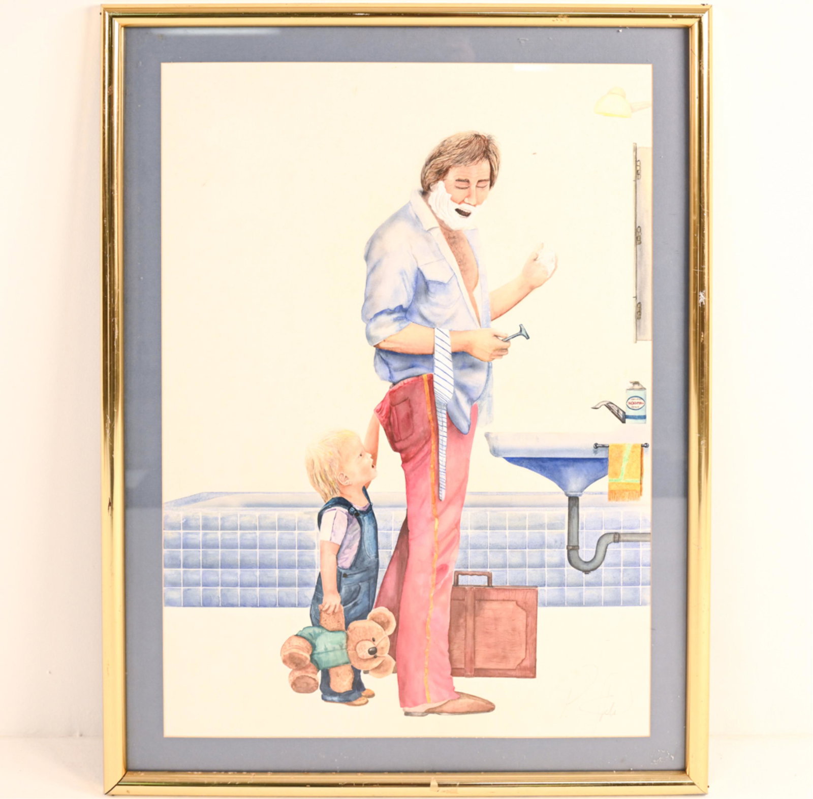 1980'S MIXED MEDIA PAINTING ON PAPER: Mixed media painting on paper, mostly watercolor with textured tempera shaving cream. Signed indistinctly lower right and again on cardboard verso, with inscription and date 1988. Dimensions: (Frame) 