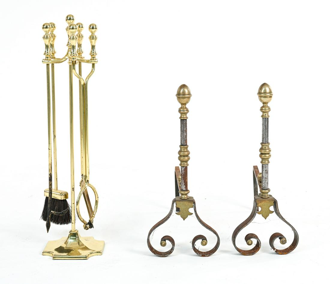 BRASS ANDIRONS & FIRE TOOLS (1 of 20)