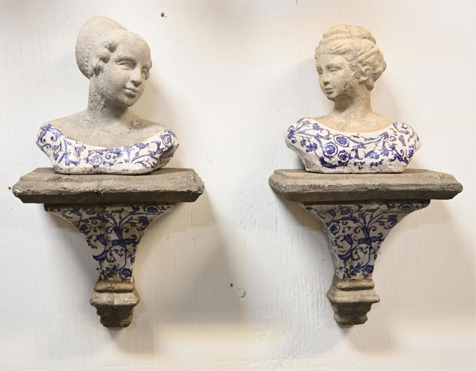 CEMENT & ENAMEL SCONCES WITH (2) BUSTS (1 of 19)