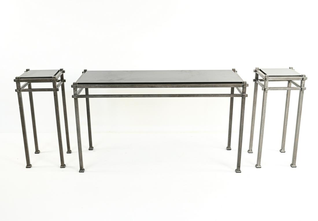 CONTEMPORARY STONE-TOP CONSOLE & (2) END TABLES (1 of 13)