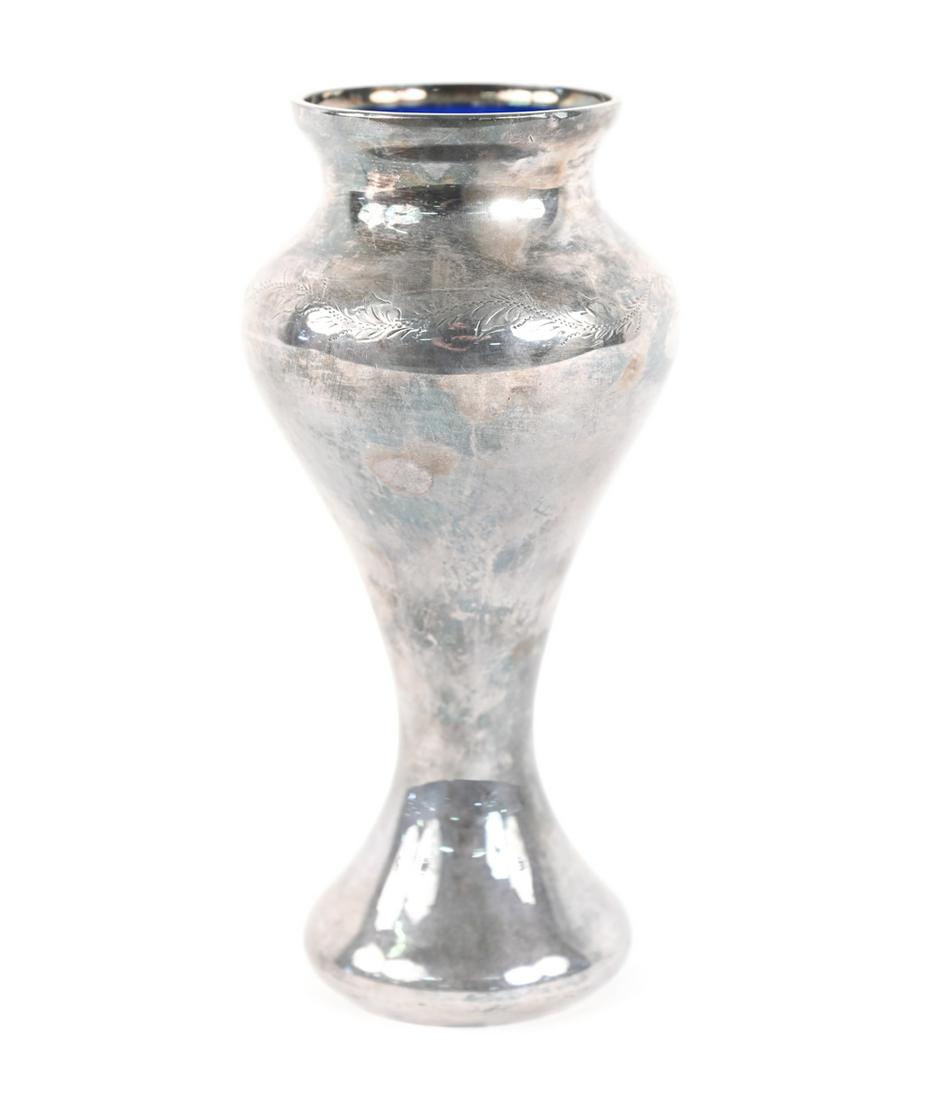 ART NOUVEAU COBALT GLASS VASE WITH SILVER OVERLAY (1 of 6)