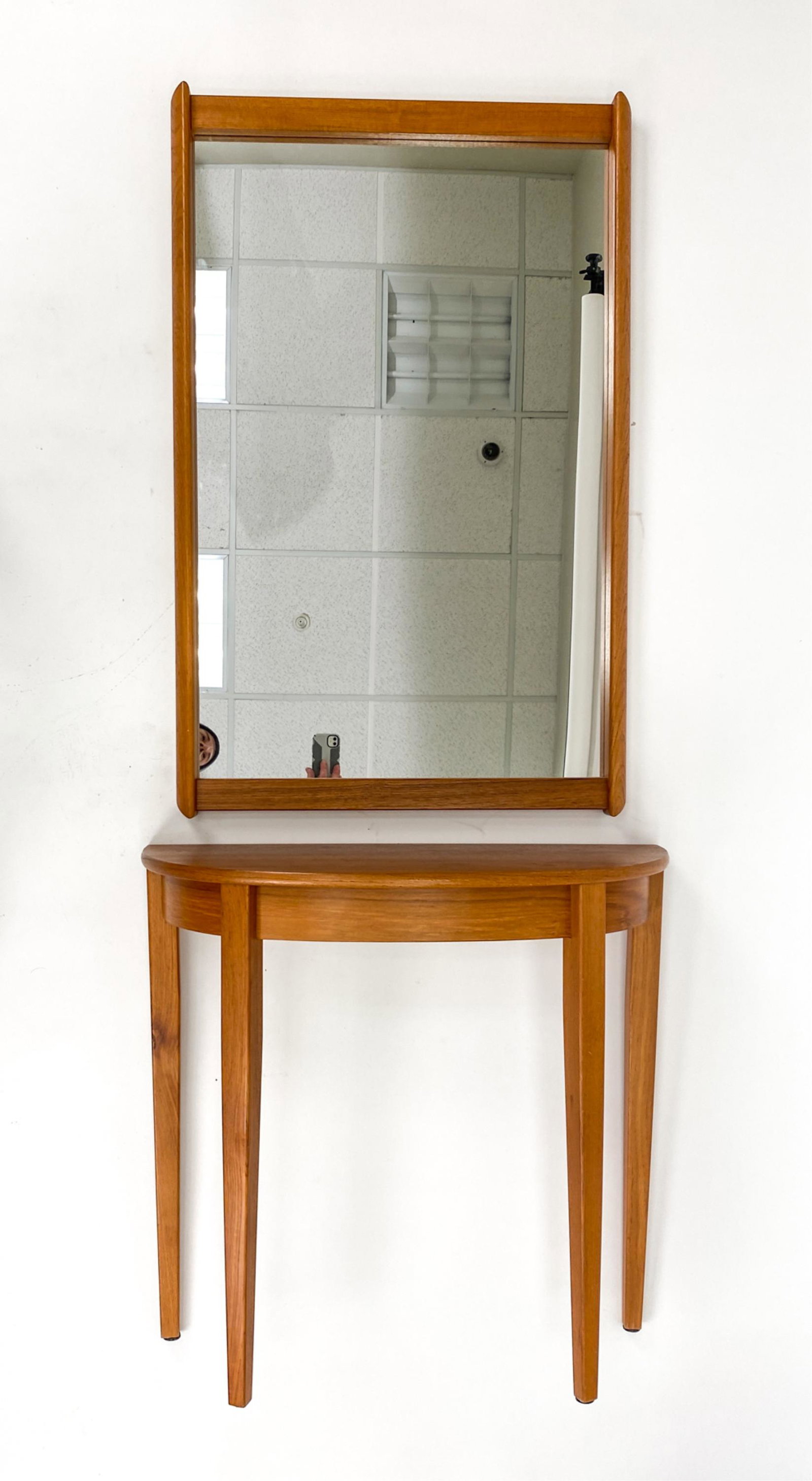 DANISH TEAK WALL MIRROR AND DEMILUNE CONSOLE TABLE (1 of 14)