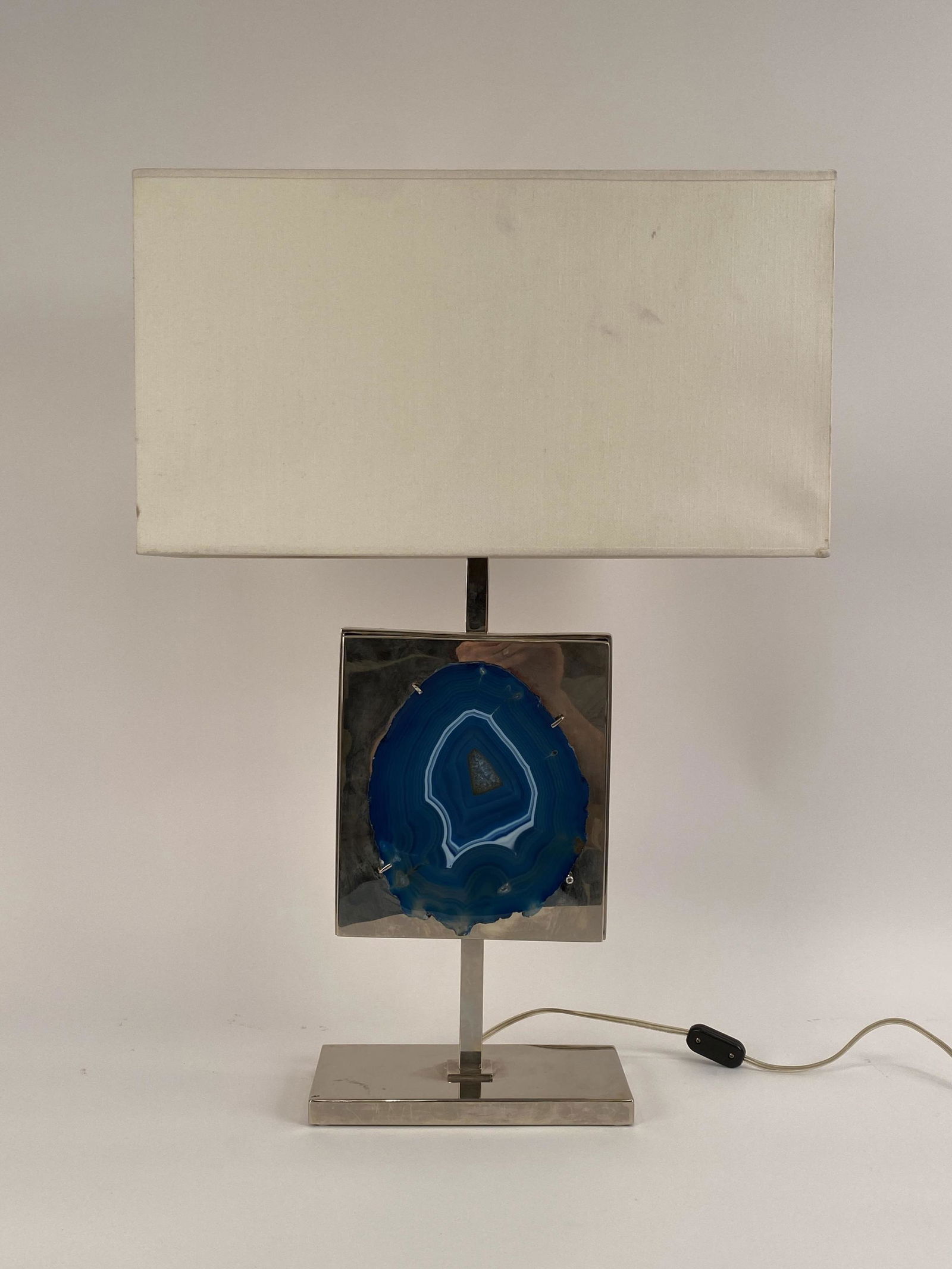 ATTR. WILLY DARO NICKEL & AGATE TABLE LAMP, 1970'S (1 of 12)