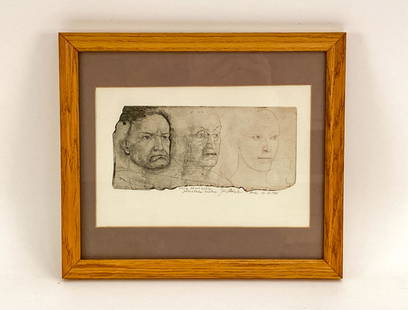 JIRI ANDERLI, CZECH (B. 1936) ETCHING: Etchings of three Old Master-style faces. With pencil inscriptions. Signature and date of 1990. Dimensions: (Frame) H 13.5" x W 15.75", (Sight) H 8" x W 12" Condition: Some age toning to the mat. Pape