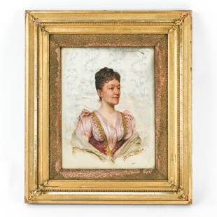 FREDERICK SOULACROIX FRENCH (1850-1933) O/C: Portrait of a high society lady. Signed on bottom. In original inner frame Dimensions: (Frame) H 22" x W 18.5" (Sight) H 13.75" x W 10.75" Condition: Canvas partially varnished, some yellowing to