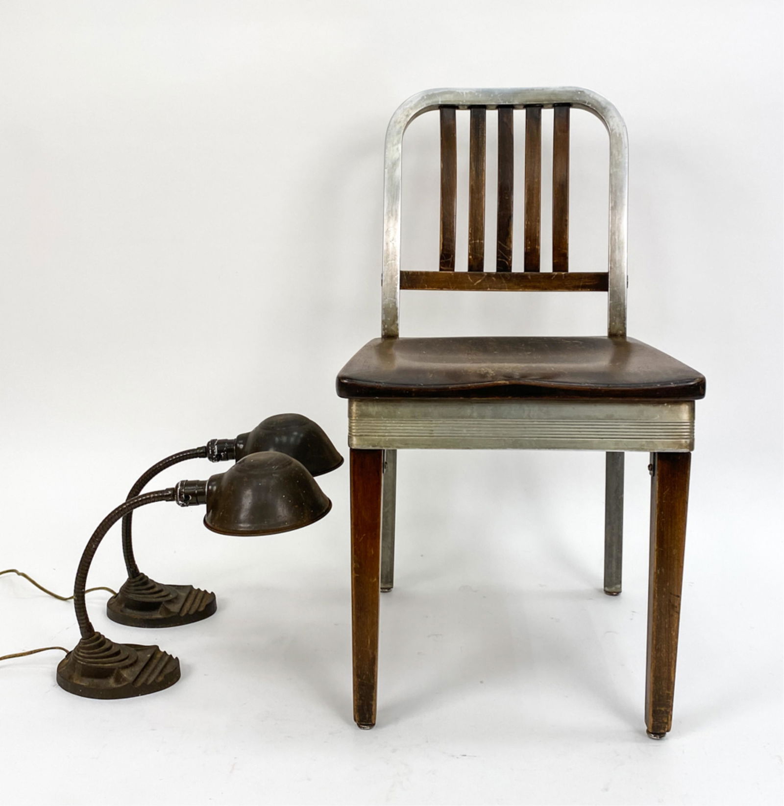 PAIR OF INDUSTRIAL LAMPS & CHAIR (1 of 17)