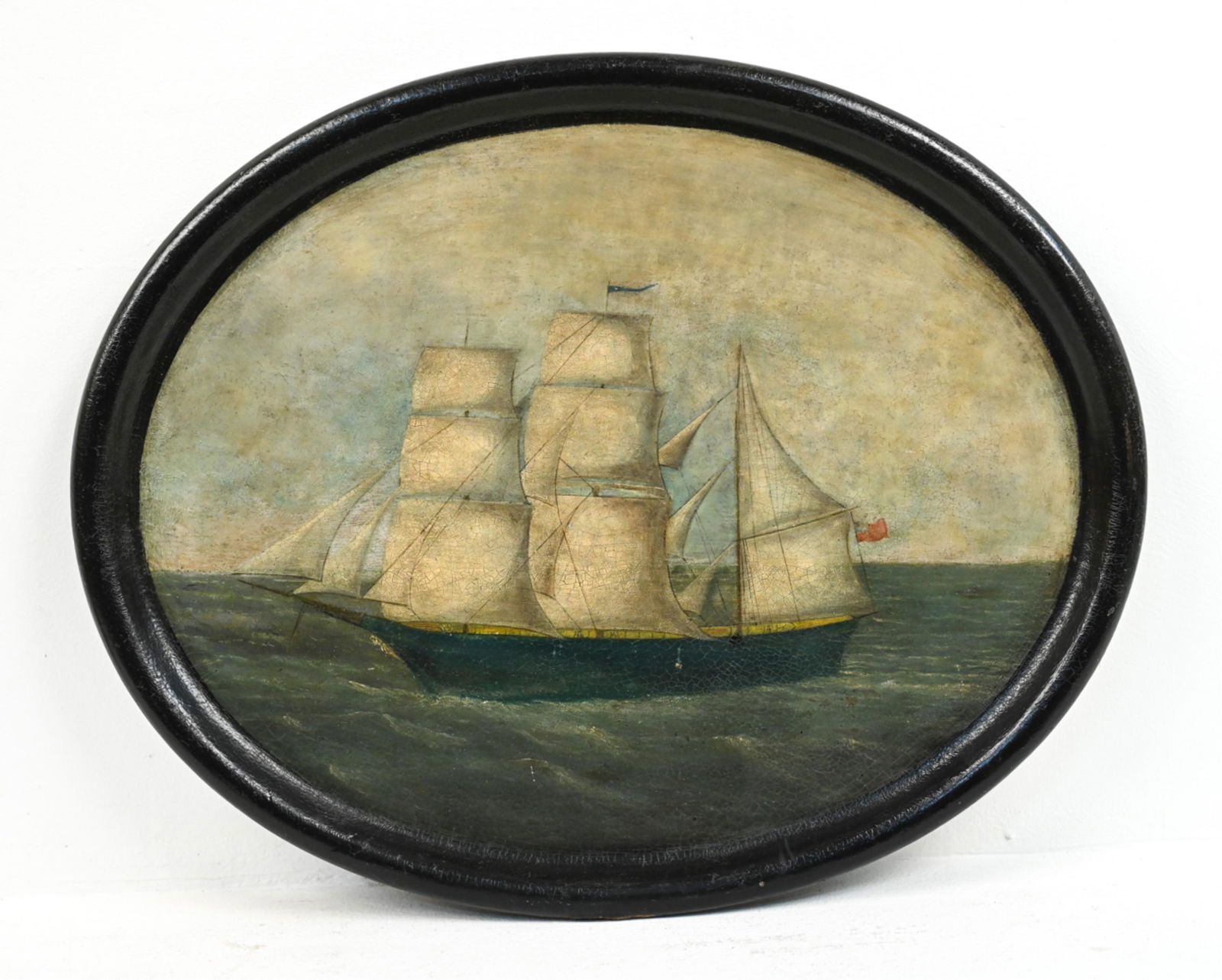 19TH C. PAINTED PAPIER-MACHE CLIPPER SHIP TRAY (1 of 13)