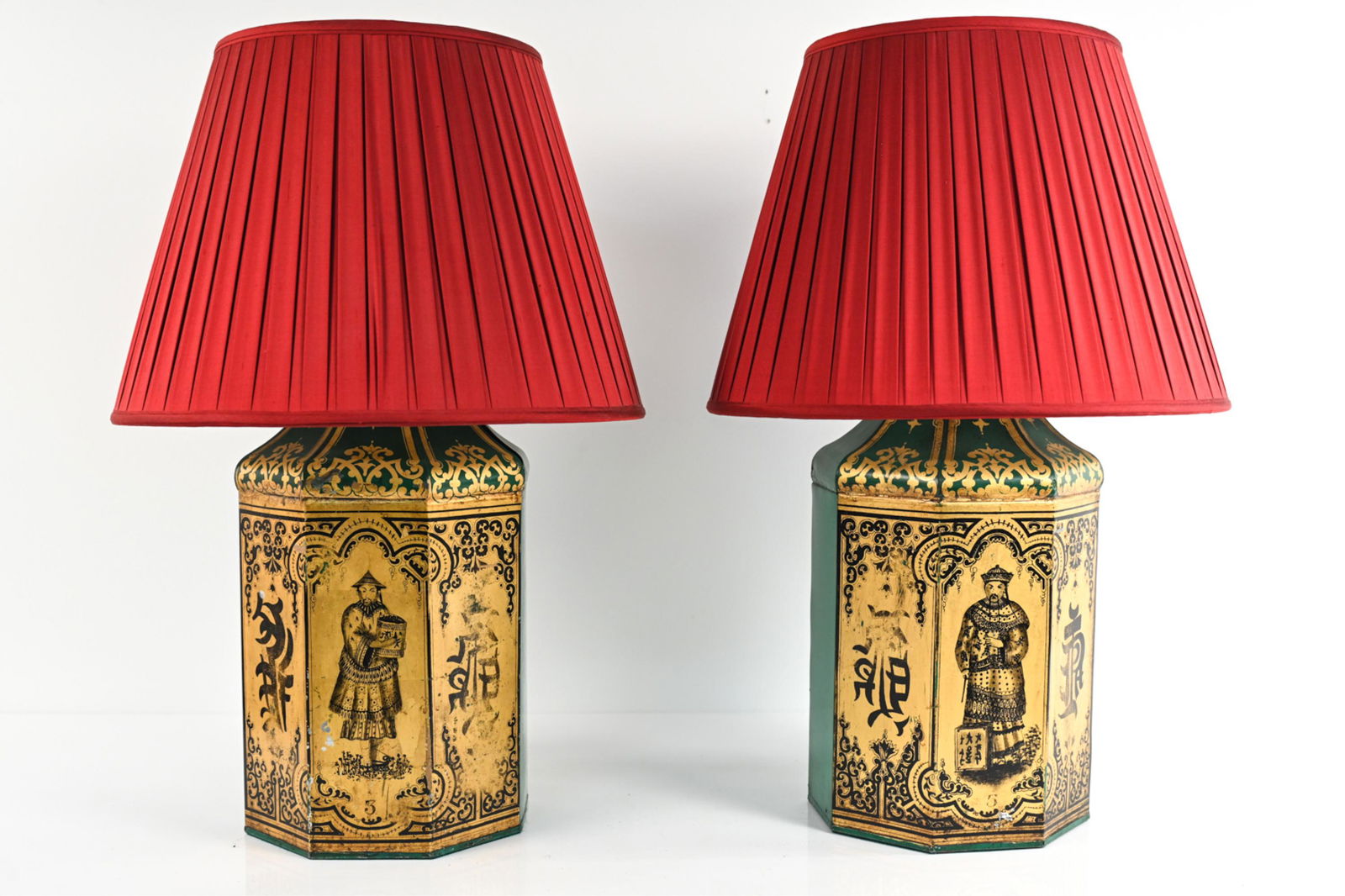 PAIR ANTIQUE CHINESE TOLE TEA CADDIES, AS LAMPS (1 of 20)