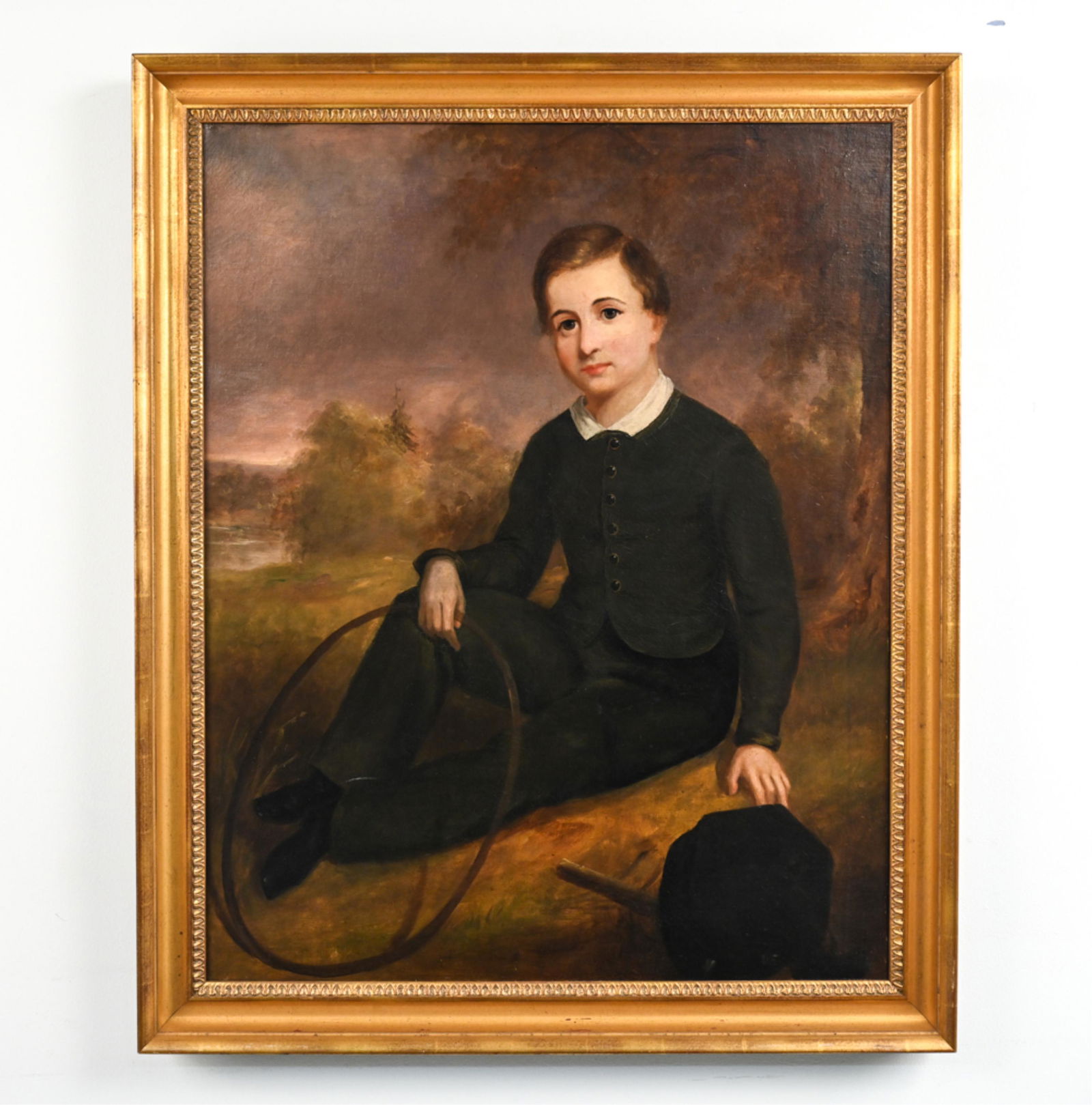 19TH C. O/C PORTRAIT, BOY WITH HOOP & STICK (1 of 17)