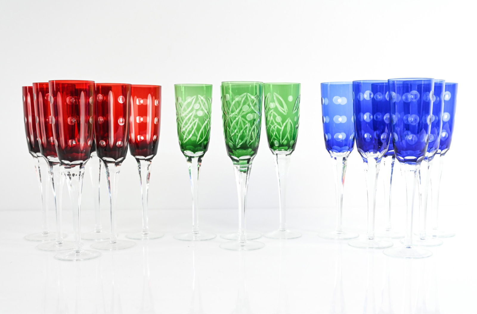 (16) VINTAGE CUT TO CLEAR GLASS CHAMPAGNE FLUTES (1 of 6)