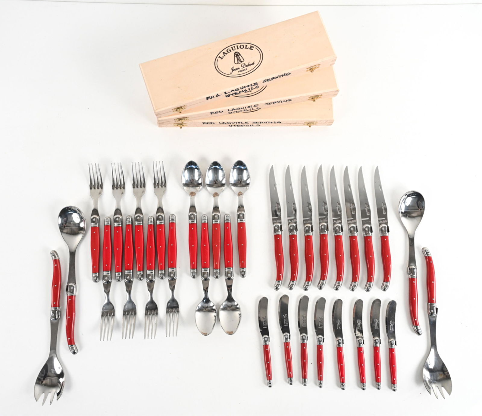 JEAN DUBOST LAGUIOLE RED CUTLERY SERVICE FOR (8) (1 of 13)