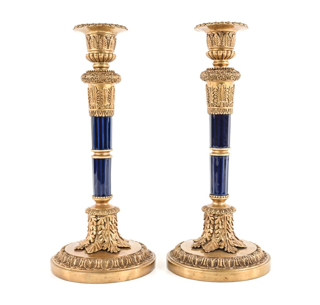 PAIR OF BRASS & CERAMIC CANDLESTICKS (1 of 13)