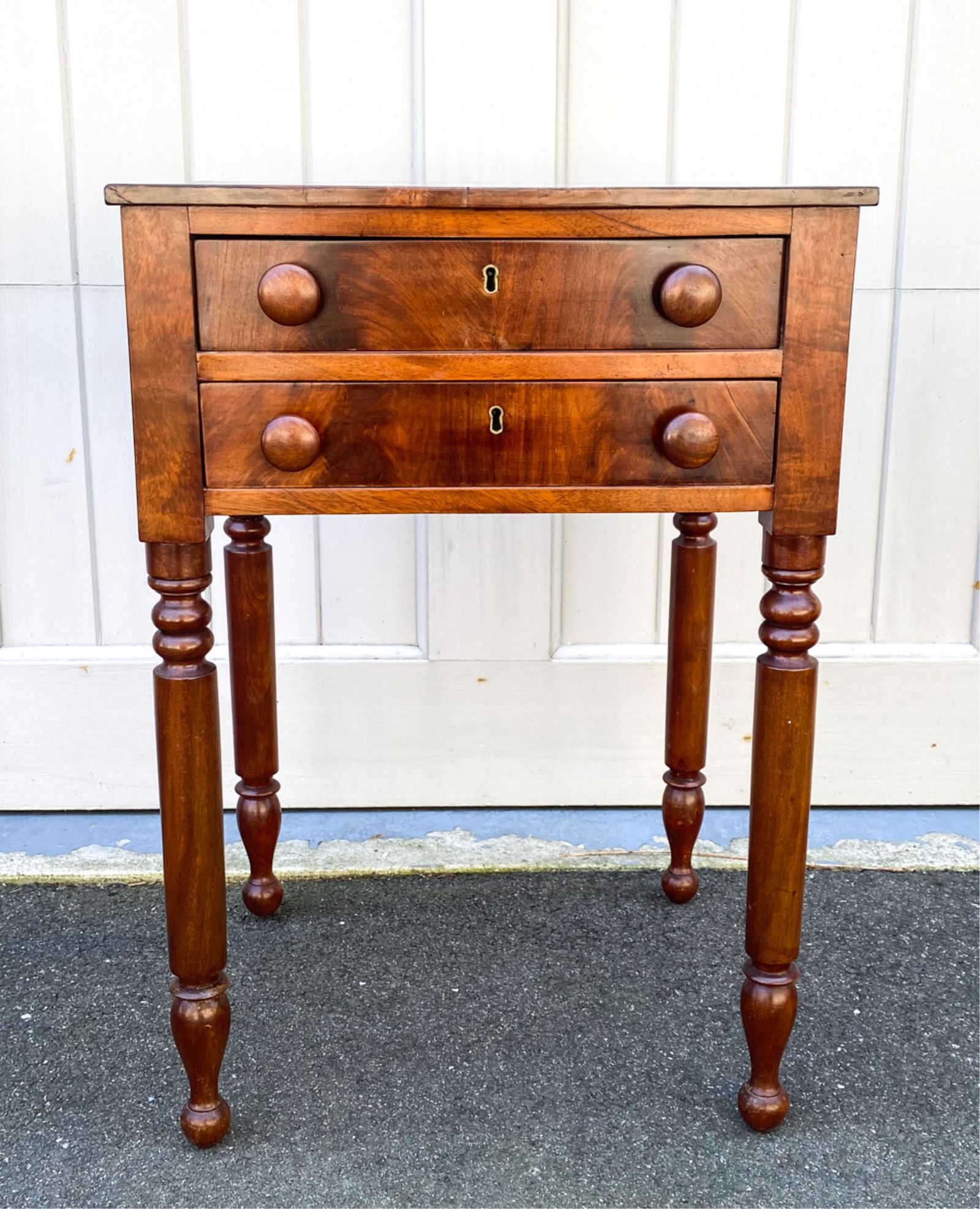 19TH C. SHERATON-STYLE MAHOGANY TWO-DRAWER TABLE (1 of 11)