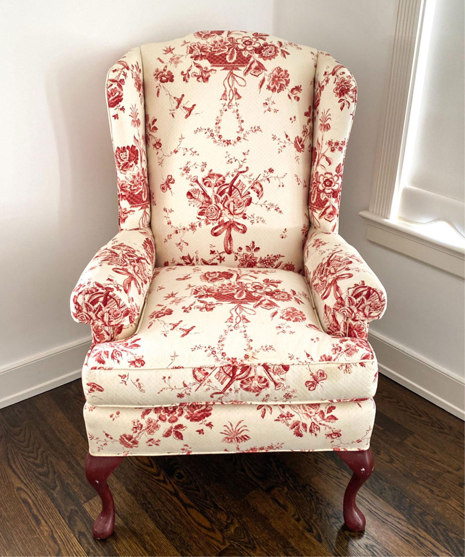 Toile cheap wingback chair