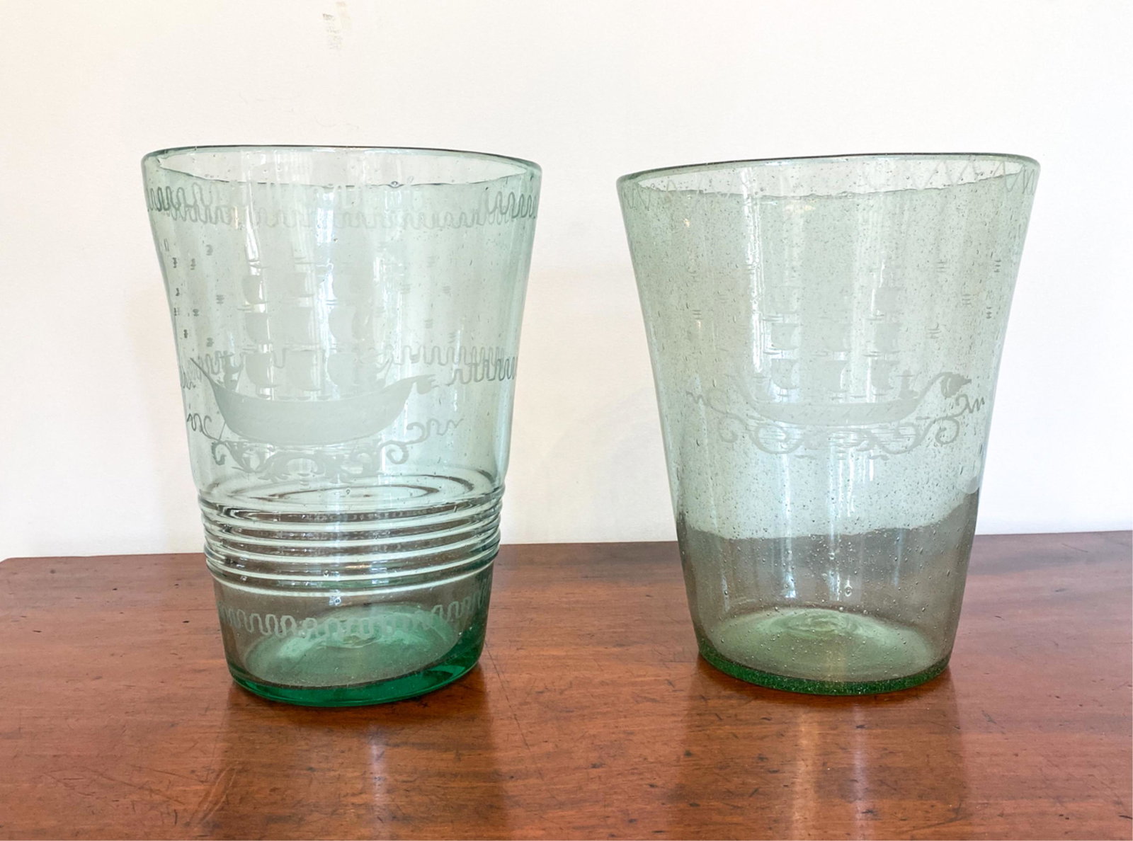 (2) LARGE ETCHED GLASS VASES (1 of 4)